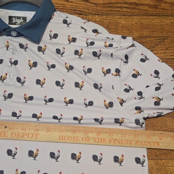 Waggle Men's Rooster Print Golf Polo Shirt White Blue Collar -XL - Picture 5 of 6